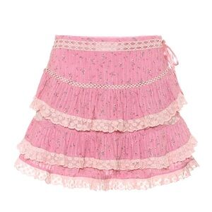 LoveShackFancy Ruffle Mini Skirt with Ribbon Tie